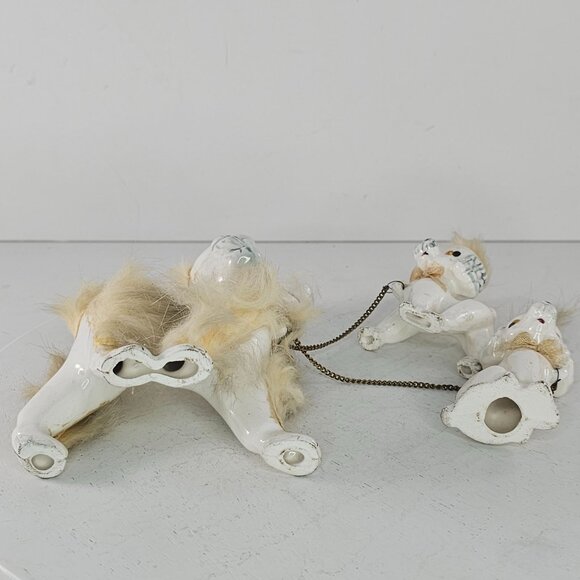 Vintage Ceramic Poodle Family Figurines Chain Fur Accents Japan - Picture 7 of 8